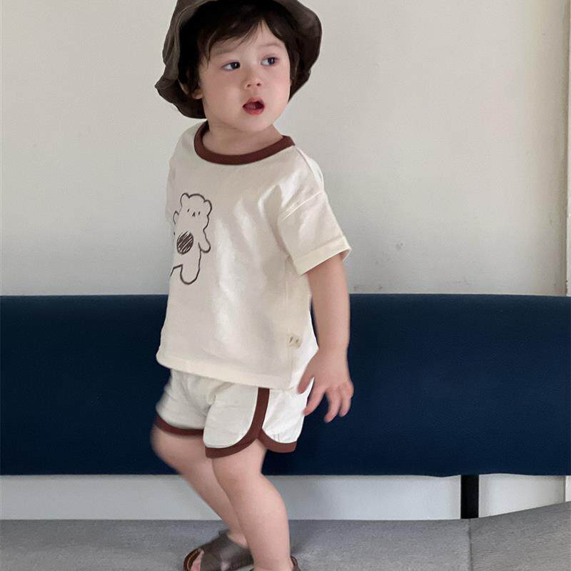 男童夏装薄款卡通两件夏季衣服2026宝宝新款韩版儿童小熊短袖套装