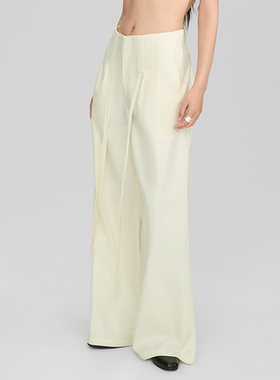 NOD NOT NO天丝棉高腰系带休闲直筒阔腿压褶西裤