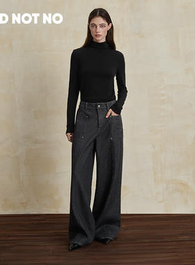 NOD NOT NO25秋季新品岩黑水洗极简高腰宽松阔腿直筒牛仔裤