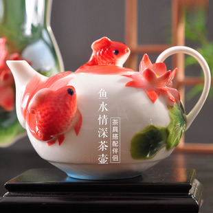 中式 配套茶壶茶杯组合 陶瓷茶壶过滤大号家用 珐琅瓷功夫茶具套装