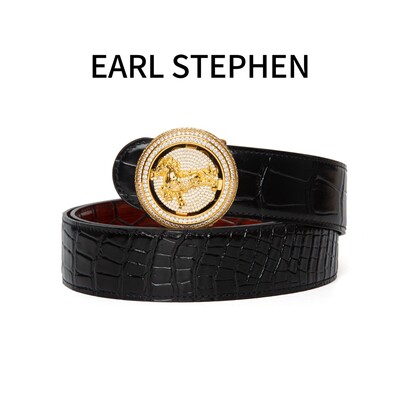 （圆盘马扣）3.8宽史蒂芬老鹰扣搭配双面鳄鱼皮男士腰带