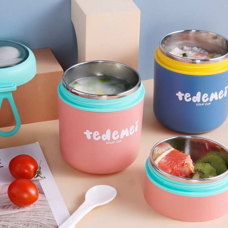 双层304不锈钢汤杯早餐汤罐上班便当盒午餐盒手提水杯子