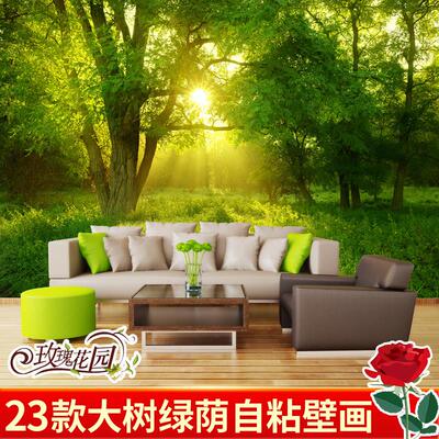 大树树林阳光草地风景自粘壁画客厅沙发背景墙防水墙贴壁纸帖墙画