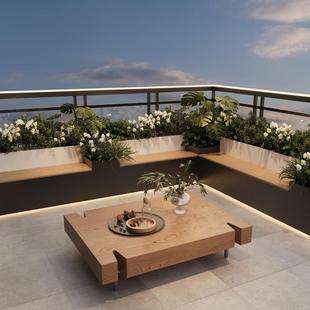 户外阳台露台花箱庭院种植箱花坛组合休息椅座椅长凳发光隔断围栏