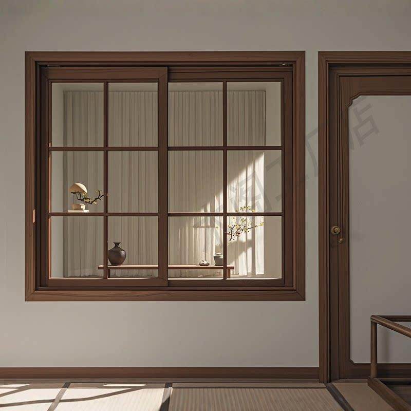 实木门窗室内推拉窗定制新中式厨房折叠窗门连窗玻璃窗上下提拉窗