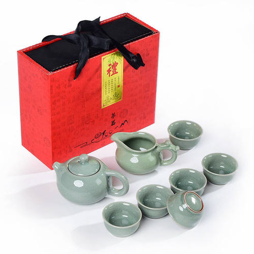 哥窑开片八头功夫茶具套装石斑釉陶瓷礼盒装商用伴手礼国潮礼盒