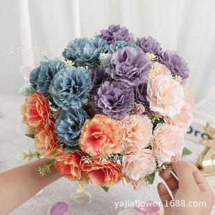 仿真花花束五叉七头康乃馨手捧花假花级感逼真酒店餐桌插花摆设