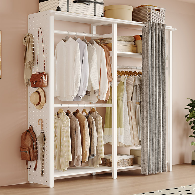 衣柜现代简约家用卧室铁艺布帘门挂衣服架收纳柜出租房小户型衣橱
