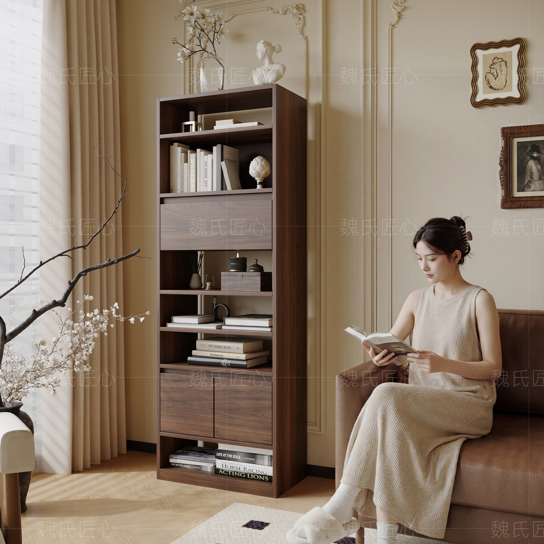 中古风实木书柜书架隔断柜法式复古展示柜置物架客厅博古架储物柜,住宅家具,单个书柜,淘宝优惠券,粉丝福利购,淘宝优惠卷