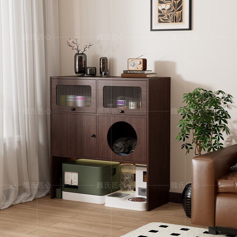 猫窝置物柜宠物猫砂盆上方收纳储物柜中古风猫别墅多层家用防尘柜,住宅家具,斗柜,淘宝优惠券,粉丝福利购,淘宝优惠卷