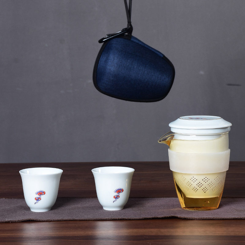 档羊脂玉白瓷旅行茶具套装便携式描金快客杯户外商务伴手礼品