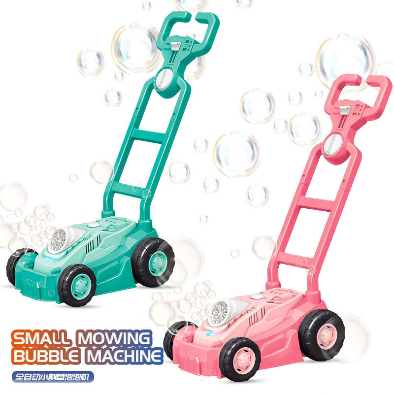 2025新款跨境儿童户外泡泡机手推车亲子互动电动除草灯泡玩具