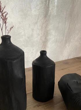 木碳化黑色花瓶复古自然实木摆件厅客榆卧室禅花插CIX茶桌意装饰