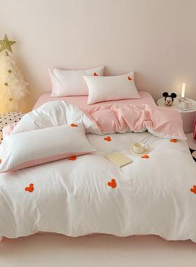 跨境卡通四件套夏季水棉品华夫童格Q65412被套儿三洗件套床单床笠