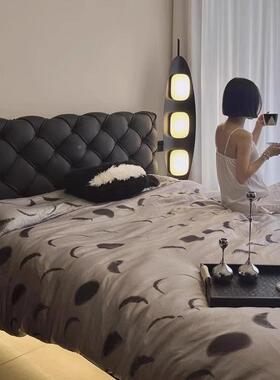 拉扣床悬浮黑色高意端极简主卧床轻奢室式大气双床皮床人单床IGR