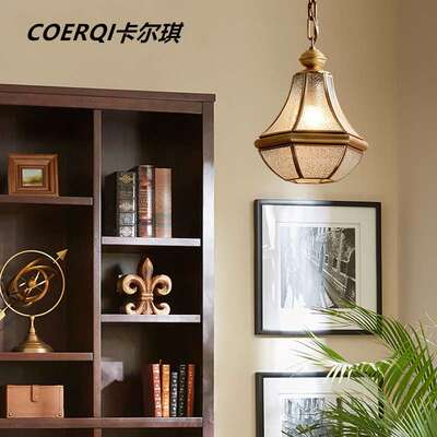 美式乡村灯小吊灯CA31Jled全铜单头璃餐玻灯阳台过道走廊厅玄关灯