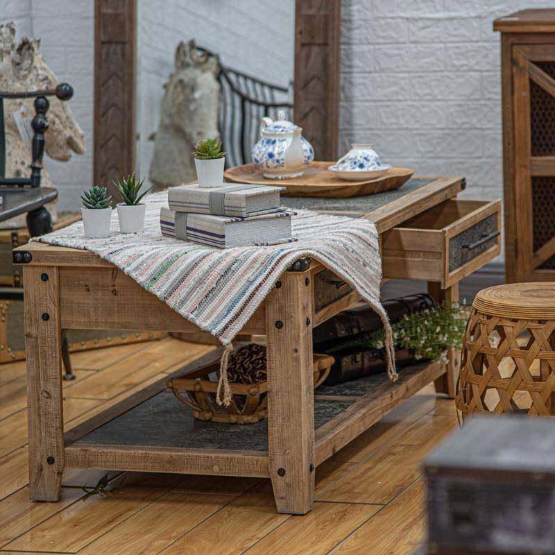 美村式乡实木几客厅家功QFM用小户型简约多能茶原木茶桌茶台复古