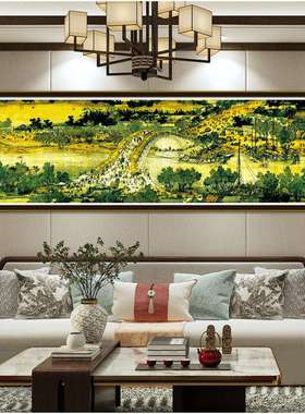 现九尺河明上图十字绣风景名画新清中M0002式代客厅装饰画3米满绣