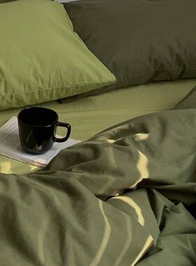 全YD极简主丨纯色简约四纯棉棉复古绿色精梳棉件义套