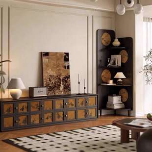 物中古香HWI云纱角三柜客厅转角柜复古风收纳柜实木置架风画屏展