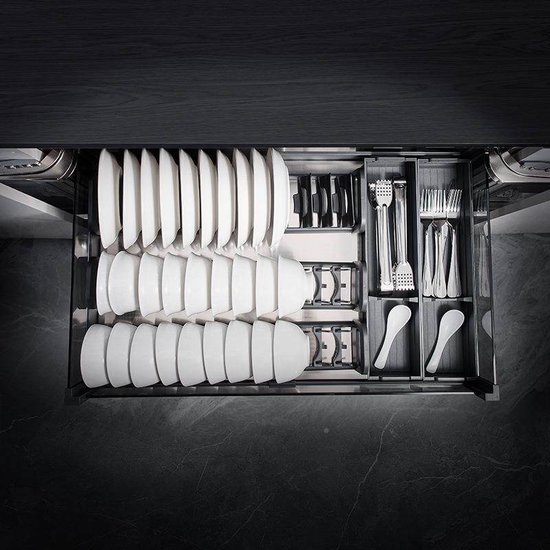 篮架厨璃房橱柜钢玻双层抽屉式太空铝收纳置物化ESS碗碟篮碗篮