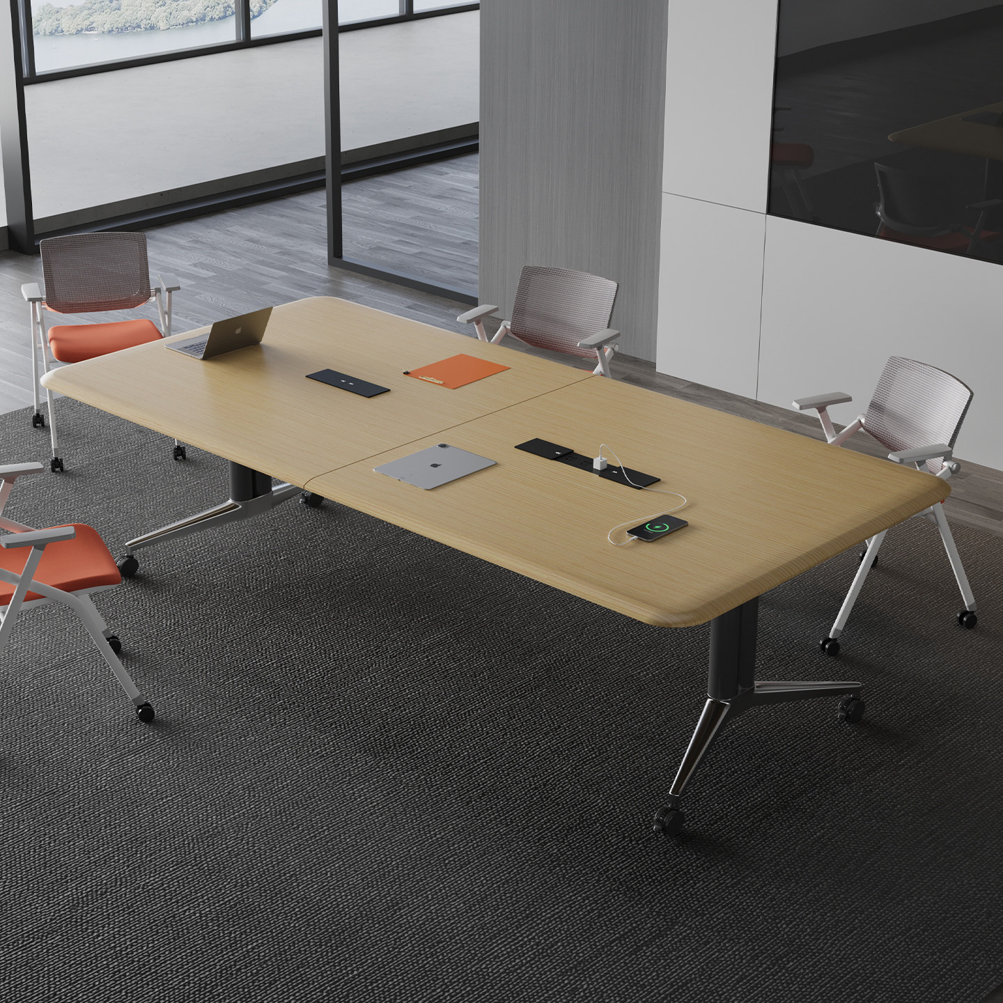 吸塑折叠会议桌长桌可移动拼接办公桌洽谈桌长桌培训桌带滑盖插座,商业/办公家具,会议桌,淘宝优惠券,粉丝福利购,淘宝优惠卷