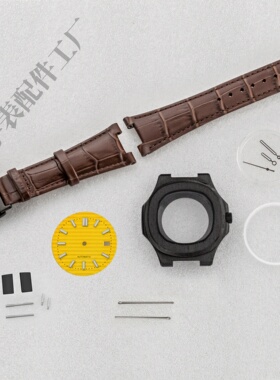 无标改装真皮表带黑色41mm精钢手表壳搭载NH35/NH36/NH38机械机芯