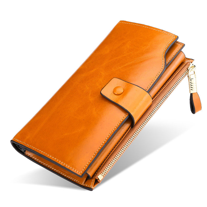 新品Vintage Luxury Women Wallzets Genuine Leather Long Zippe
