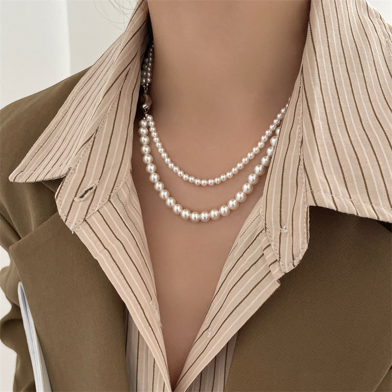 极速双层秋冬f珍珠项链2023新款爆款新款女毛衣小众毛衣链元宝扣