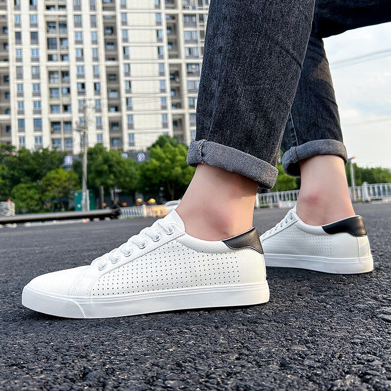 新品小白鞋男款夏季透气s薄款镂空网面鞋子打孔休闲皮鞋男生纯白