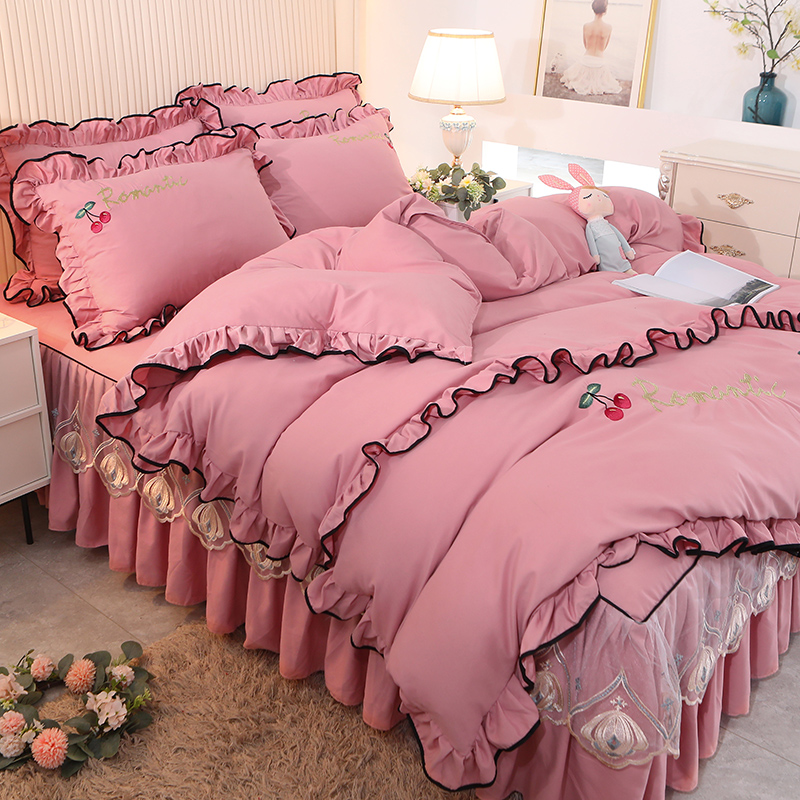 极速春秋磨毛带床裙四件套100全棉A纯棉200x230被套轻奢风简约床