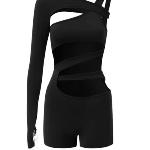 极速Black Asymmetrical Design Arm Sleeves CNyberpunk Jumpsui