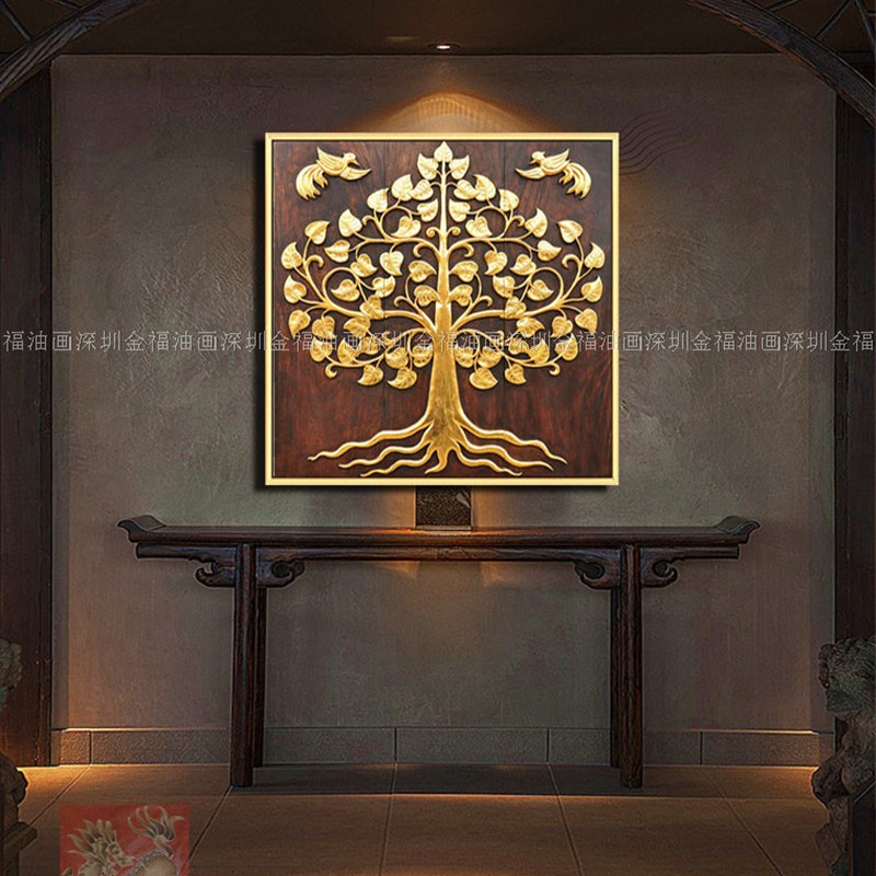 极速手工东南亚泰式风格高u端金色菩提树吉祥鸟装饰画酒店家居玄图片