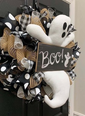 极速Halloween Wreath BOO!Farmhouse-Ghost Wreath SOutdoor Fro