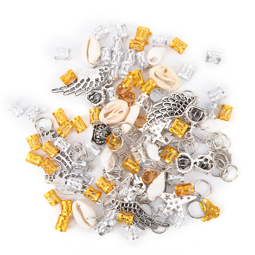 新品50-160pcs Metal African Hair Rings BeLads Cuffs Tubes Ch