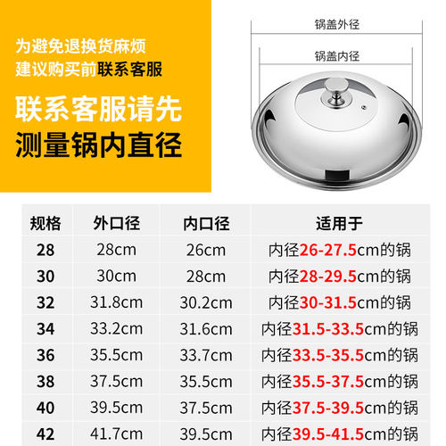 新品锅盖家用不锈钢平底炒菜32cm炒锅老式铁锅盖子3T4玻璃30蒸锅