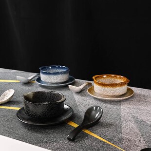 极速日式复古侘寂l风一人食餐具套装甜品烘焙燕麦粥双耳早餐碗带