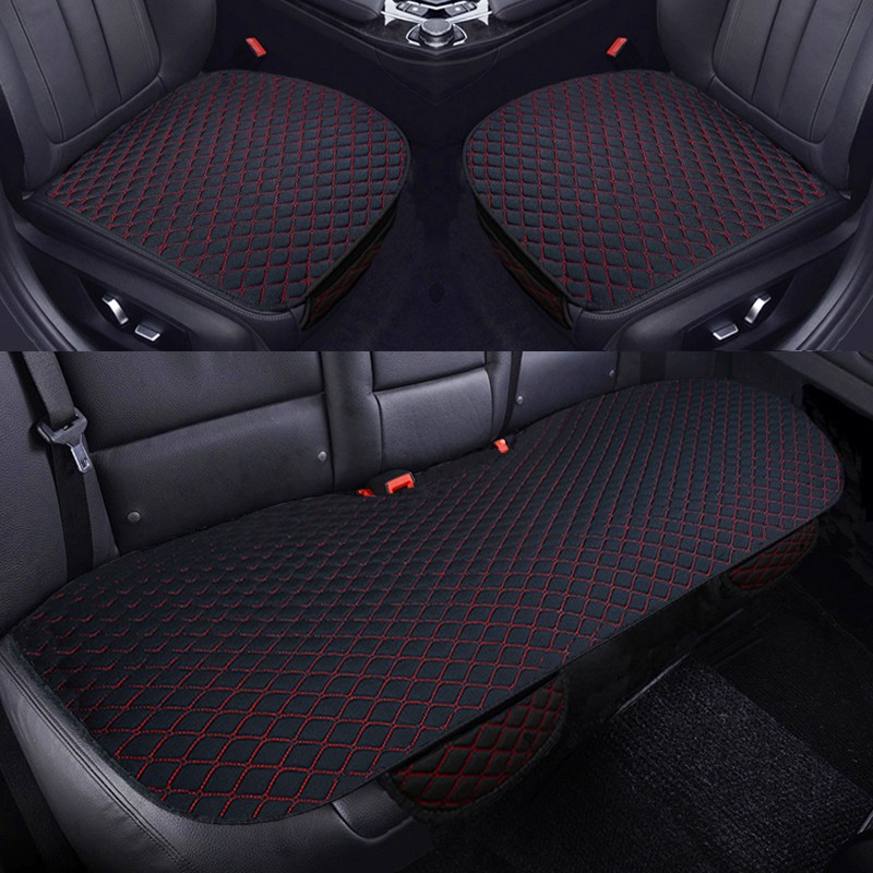 汽车坐垫三件套四季通用亚麻无靠背防滑单片后排长条座垫免绑车垫