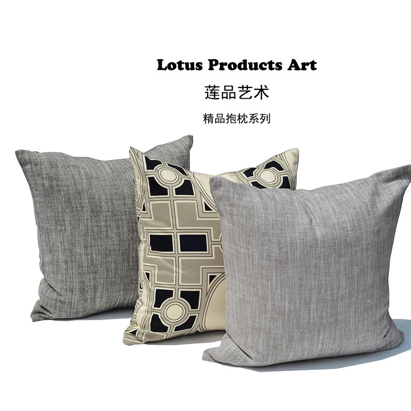 灰色亚麻纯色护腰靠背靠垫靠包现代东南亚中式客厅沙发卧室抱枕套