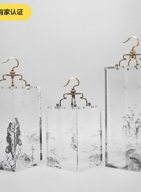 现代新中式创意亚克力三件套摆件样板房间软装配饰客厅书房装饰品