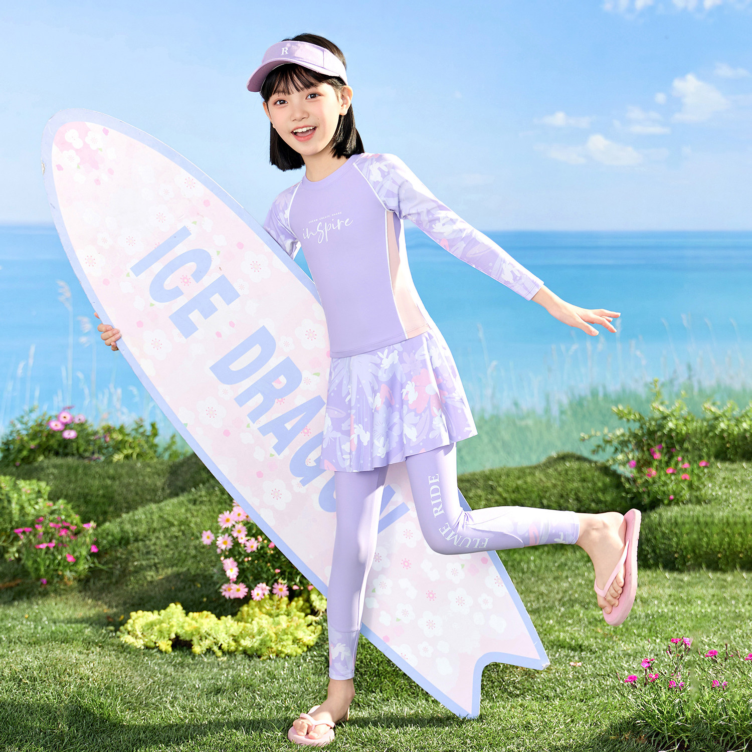 儿童泳衣女童中大童2025新款长袖长裤分体女孩初中生温泉游泳套装