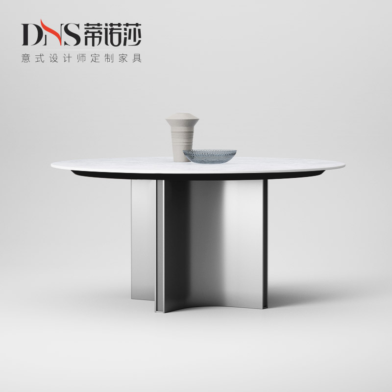 德利丰餐桌圆形带转盘意大利新款大平层高端餐厅饭桌岩板圆餐桌