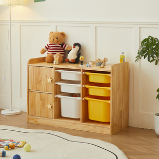 儿童玩具绘本一体收纳柜宝宝实木整理柜大容量抽屉书架组合架落地