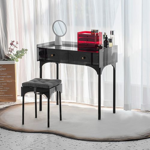 灰方现代简约水晶梳妆台床边极简小型化妆台卧室意式梳妆桌ins风