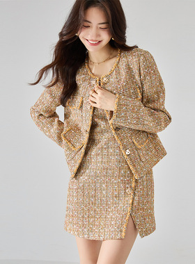 26春季粗花呢轻奢小香风外套收腰连衣裙套装外套18126连衣裙18137