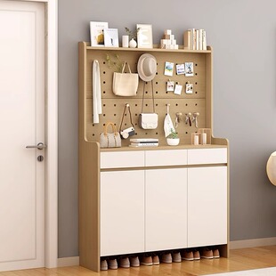 实木鞋柜玄关柜一体门口靠墙入户门隔断柜现代简约洞洞板储物柜子