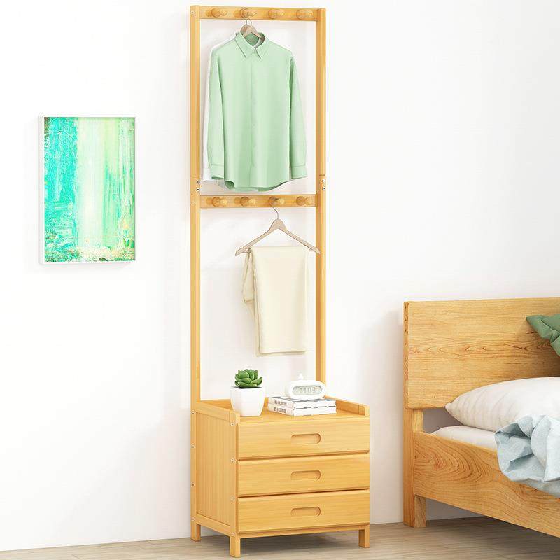 床头柜衣帽架一体组合多功能楠竹挂衣服架现代简约床边柜悬挂衣架