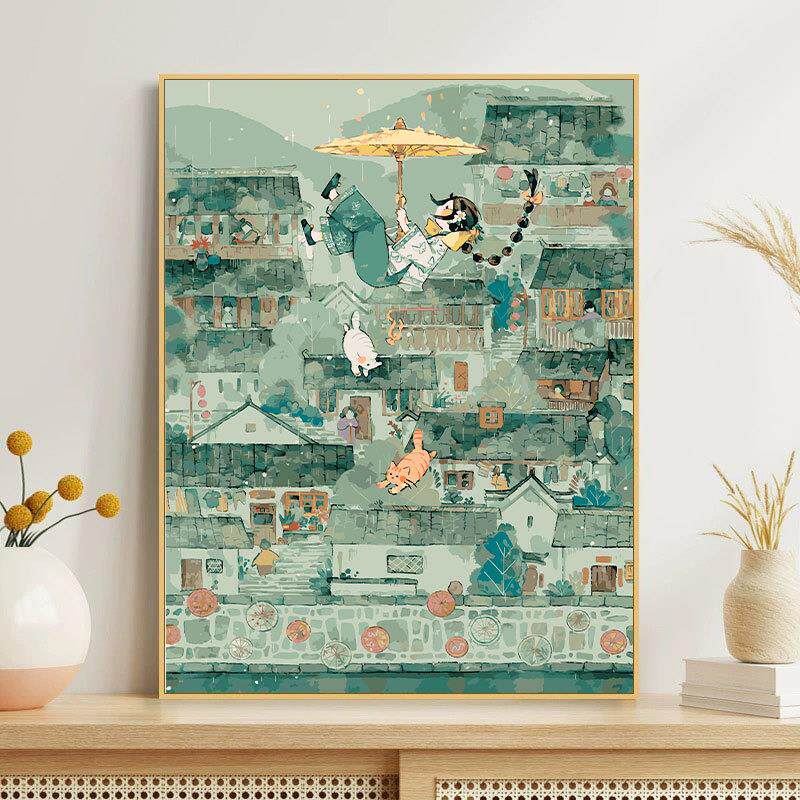 江南古风30多色高清还原数字油画DIY手工填色丙烯画客厅厂家