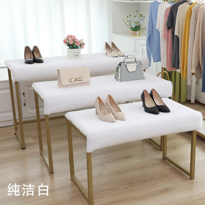 跨境新款白色短毛绒地毯橱窗展台毛毛装饰毯桌面柜台货架加厚垫子