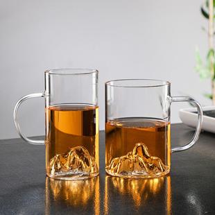 创意家用办公高颜值水杯轻奢饮料咖啡绿茶杯玻璃观山杯藏山杯